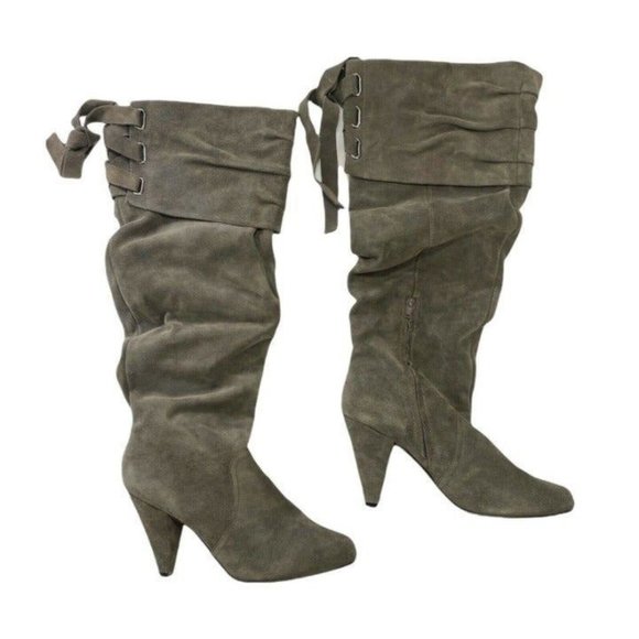 naughty monkey Shoes - Naughty Monkey Womens 10 Taupe Brown Suede Leather Slouch Knee High Boots